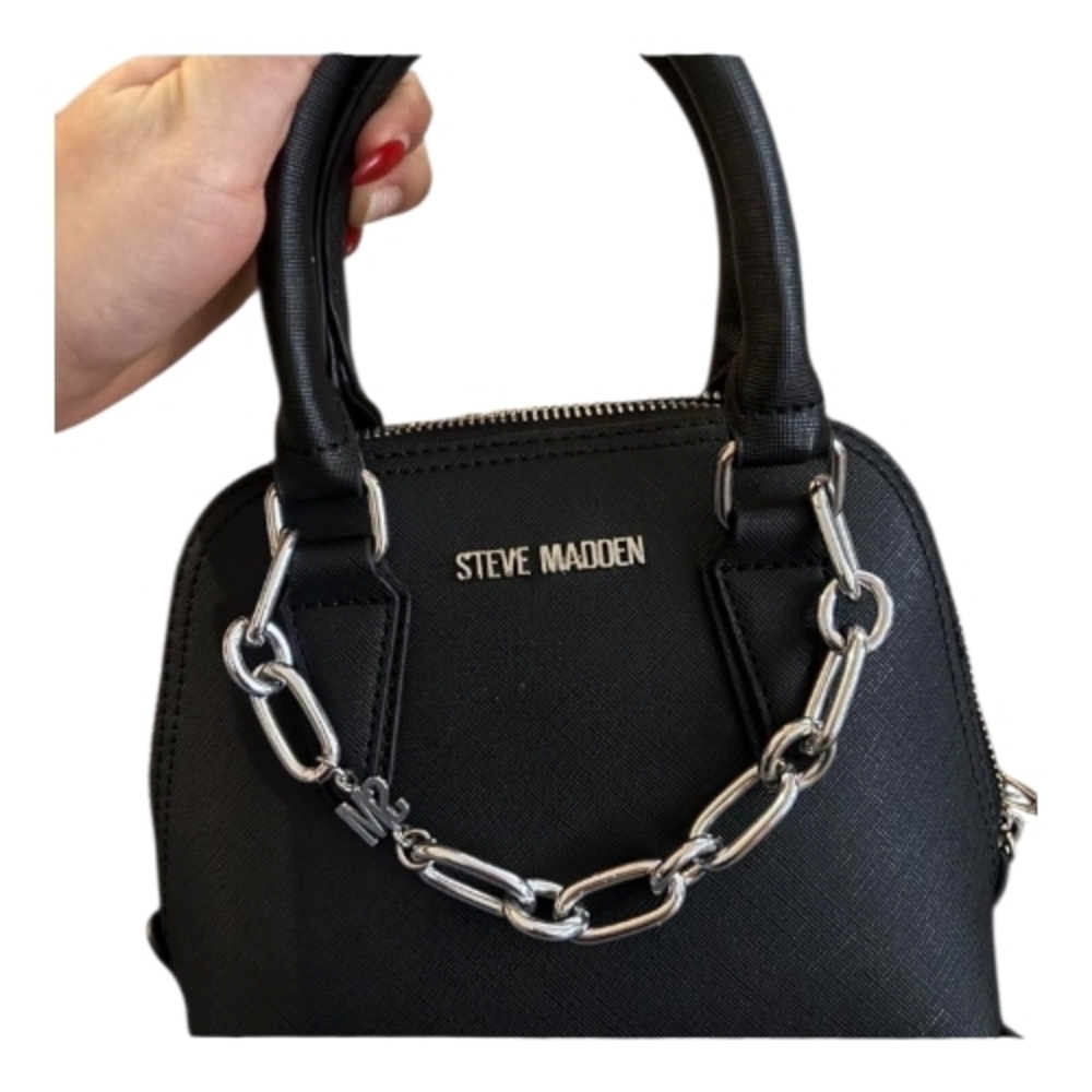 Steve Madden Black Mini Satchel with Silver Chain Accent